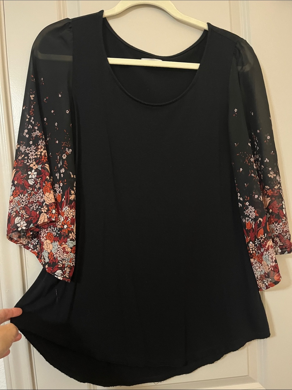 Maurices Black Top with Red Floral Bell Sleeves